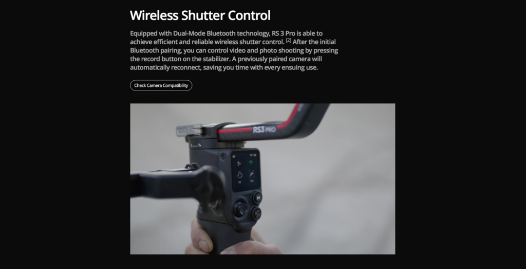 rs3 gimble wireless shutter control