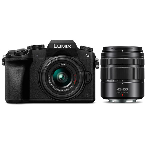 Panasonic Lumix G7 Mirrorless Camera with 14-42mm and 45-150mm Lenses (Black)